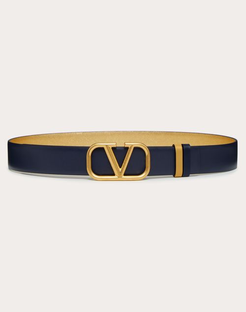 Valentino Garavani - Reversible Vlogo Signature Belt In Glossy And Metallic Calfskin 30 Mm - Marine - Woman - Belts