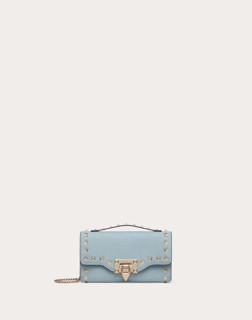 Valentino Garavani - Rockstud Grainy Calfskin Wallet With Chain Strap - Porcelain Blue - Woman - Wallets And Small Leather Goods