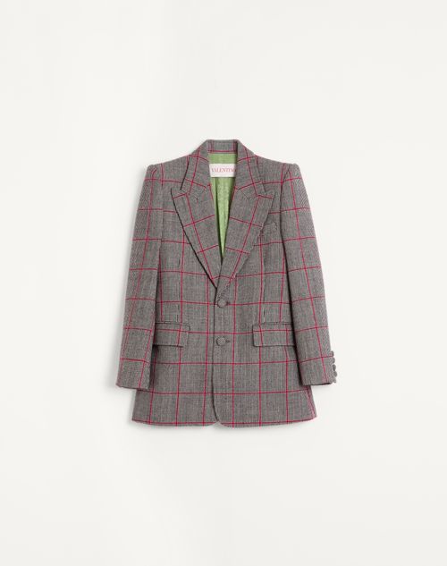 Valentino - Single-breasted Wool Jacket With Check Pattern - Black/ivory/cherry Red - Man - Coats And Blazers