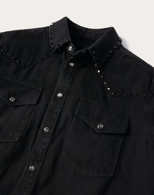Denim Shirt With Black Unaltd Studs for Man in Black | Valentino US