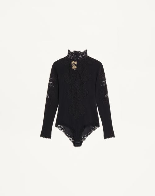 Valentino - Jersey Bodysuit With Lace - Black - Woman - Lingerie