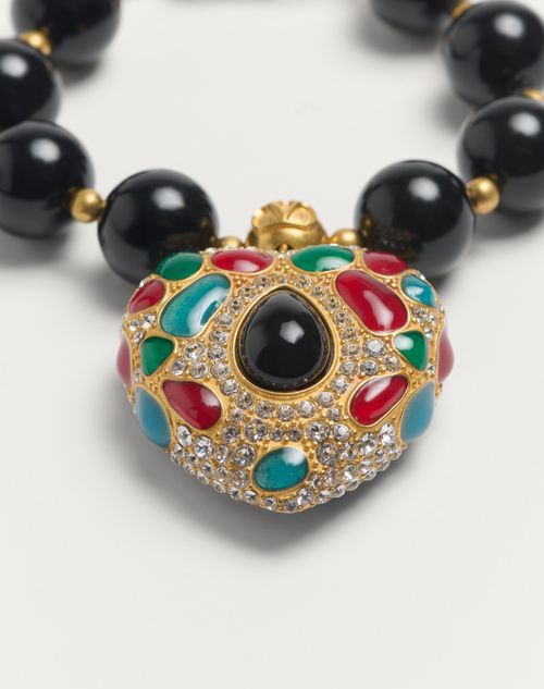 Valentino Garavani - Coeur Royal Bracelet In Metal, Resin, Enamel And Swarovski® Crystals - Black - Woman - Fashion Jewelry