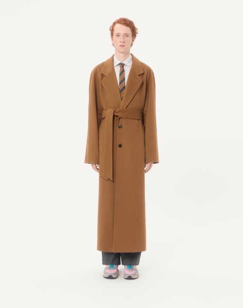 Valentino - Valentino Light Wool Drap Coat With Belt - Tan - Man - Coats And Blazers