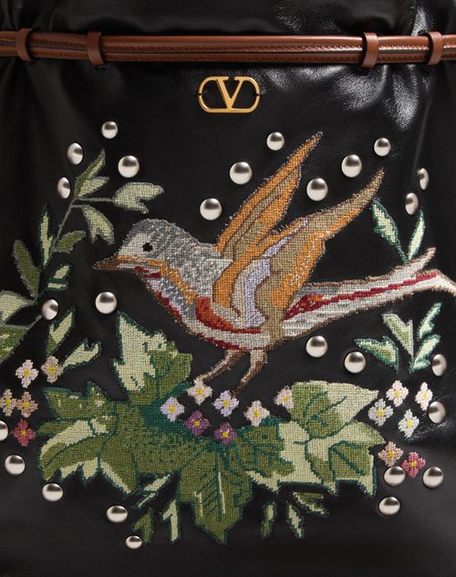 Valentino Garavani - VALENTINO GARAVANI NELLCÔTE ALICE EMBROIDERED BAG WITH FRINGES - Black/multicolor/tobacco - Woman - Shoulder Bags