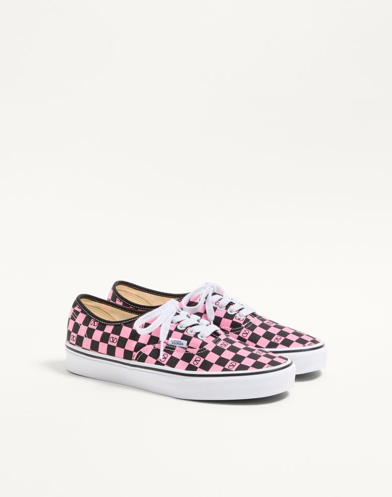 Valentino Garavani And Vans Low-Top Trainer In Fabric With Vlogo Checkerboard Print Man Pink Orchid/Black 46