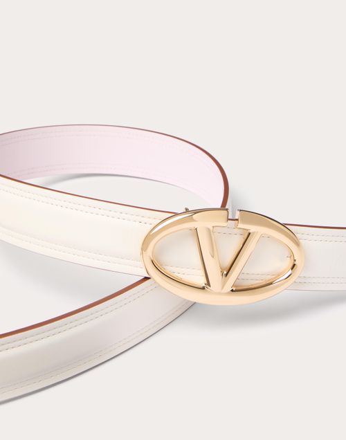 Valentino Garavani - The Bold Edition Vlogo Shiny Calfskin Belt 30 Mm - Ivory/mauve - Woman - Belts - Accessories
