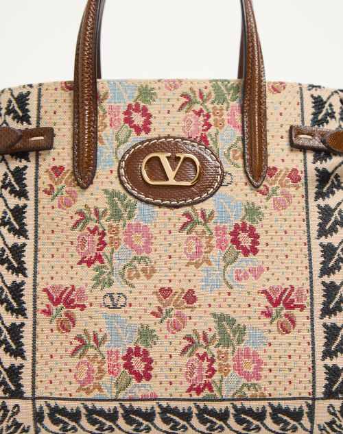 Valentino Garavani - Valentino Garavani Antibes Small Jacquard And Karung Fabric Shopping Bag - Multicolour/tobacco - Woman - Totes