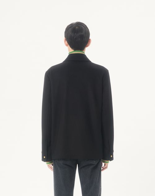 Valentino - Valentino Wool And Cashmere Jacket With Embroidered Valentino Patch - Black - Man - Outerwear