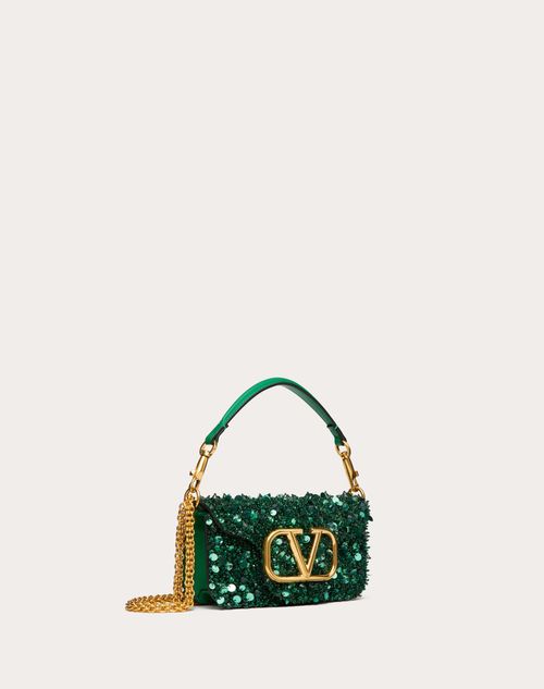Valentino Garavani - Small Locò Shoulder Bag With 3d Embroidery - Antique Green - Woman - Valentino Garavani Loco