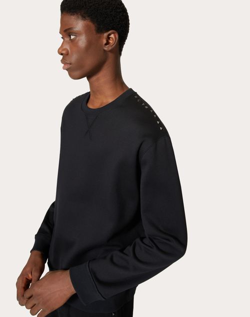 Cotton Crewneck Sweatshirt With Black Untitled Studs for Man in Black |  Valentino US