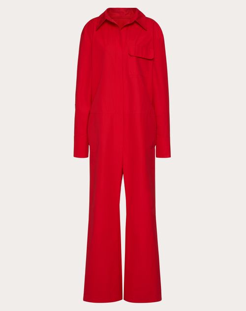 Valentino - Compact Popeline Jumpsuit - Red - Woman - Dresses