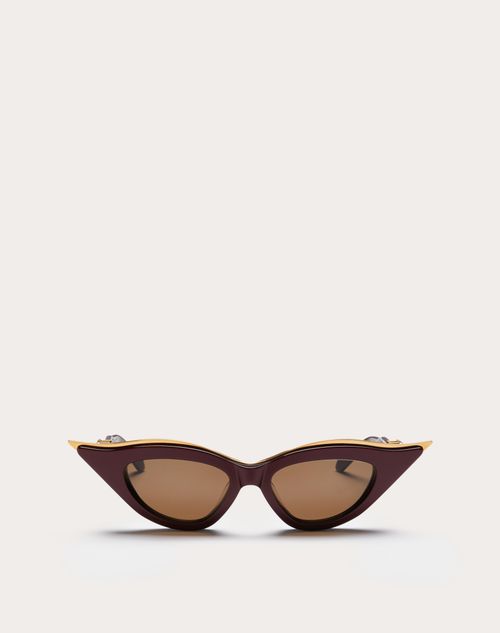 V - Goldcut Ii Cat-eye Thickset Acetate Frame With Titanium for Woman in Maroon/dark Brown | Valentino US