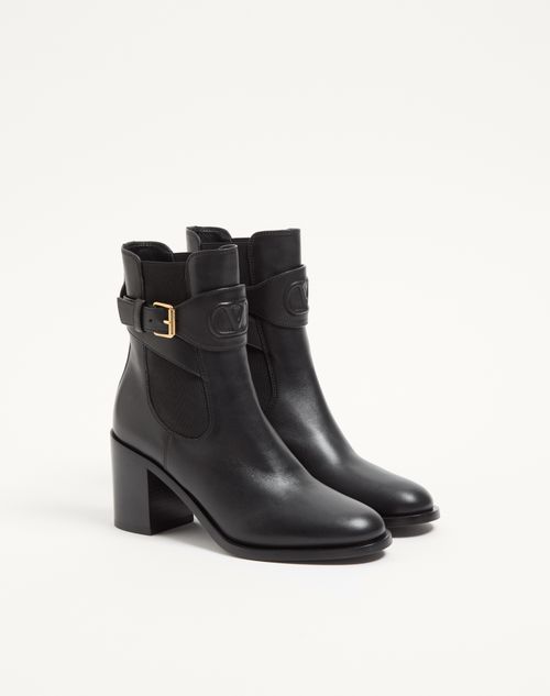 Valentino Garavani - Vlogo Embossed Calfskin Ankle Boot 75mm - Black - Woman - Boots And Ankle Boots