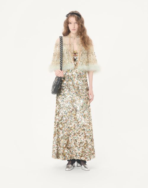 Valentino - Robe Midi En Tulle Illusione Avec Broderie - Multicolor - Femme - Robes