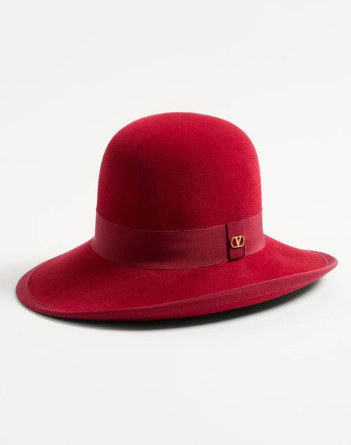 Valentino Garavani - Vlogo Signature Hat In Lapin Fabric - Cherry Red - Woman - Hats And Gloves