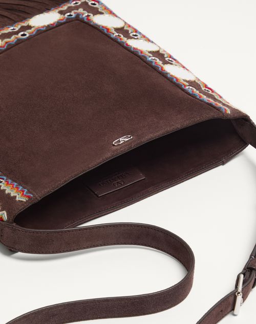 Valentino Garavani - Valentino Garavani Nellcôte Embroidered Shoulder Bag With Fringes And Trim - Testa Di Moro - Woman - Shoulder Bags