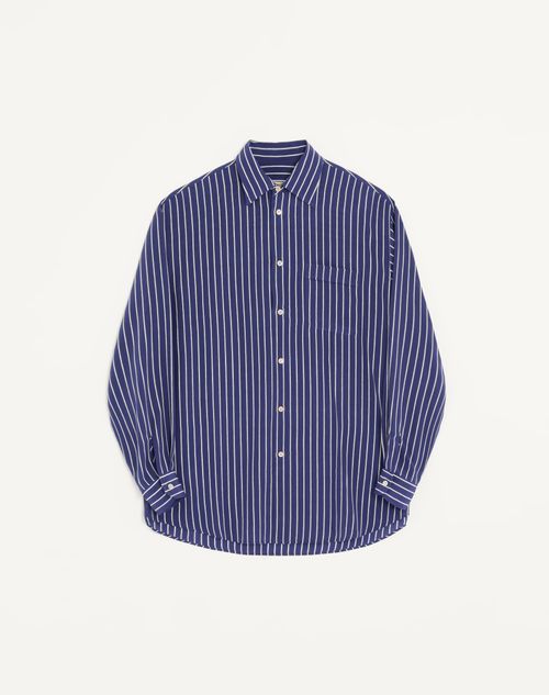 Valentino - Camisa Valentino De Crepé De China De Seda Con Estampado Hypestripe En Toda La Prenda - Añil/marfil - Hombre - Camisas