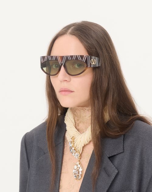 Valentino - Geometric Acetate Eyewear - Havana/green - Unisex - Eyewear