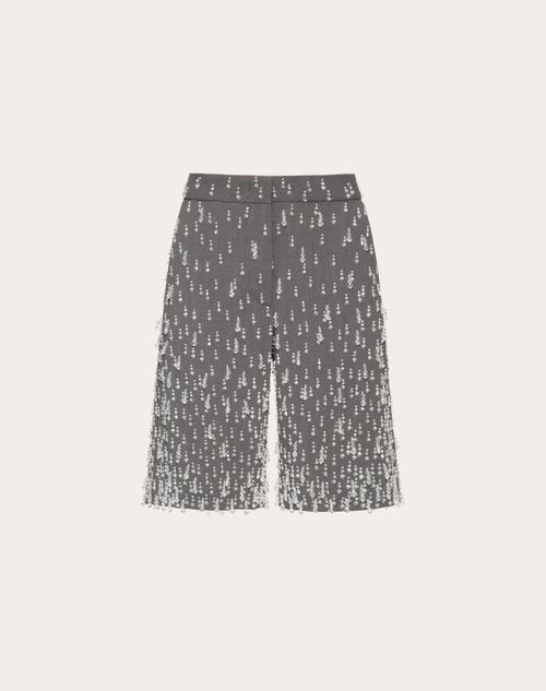 Valentino - Embroidered Active Gabardine Bermuda Shorts - Grey - Woman - Trousers And Shorts