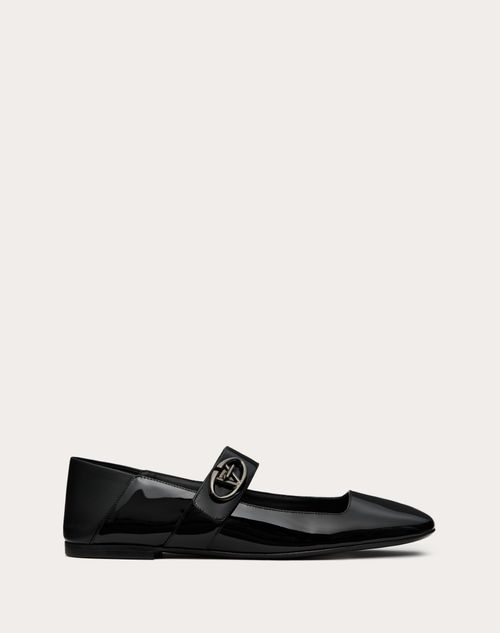 Valentino Garavani - Vlogo Locker Mary-jane Ballerina In Patent Leather - Black - Woman - Ballerinas