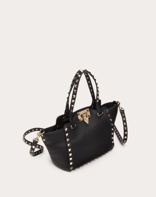 Rockstud Grainy Calfskin Tote Bag for Woman in Black