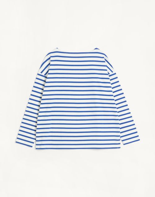 Valentino - Long-sleeved Cotton T-shirt With Chez Valentino Print - Butter/indigo - Man - T-shirts And Sweatshirts