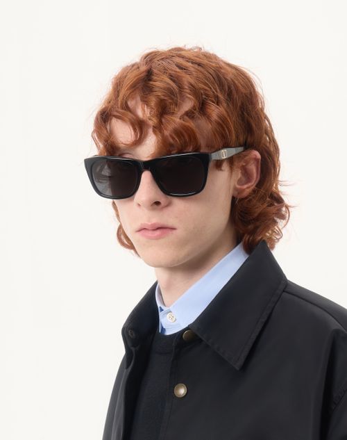 Valentino - Rectangular Acetate Eyewear - Black/gray - Unisex - Eyewear