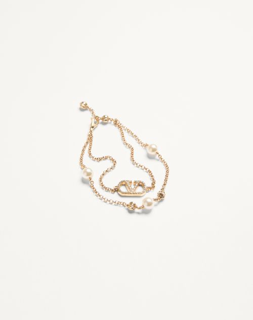 Valentino Garavani - Vlogo Signature Bracelet In Metal, Pearls And Swarovski® Crystals - Gold/cream/crystal - Woman - Jewellery