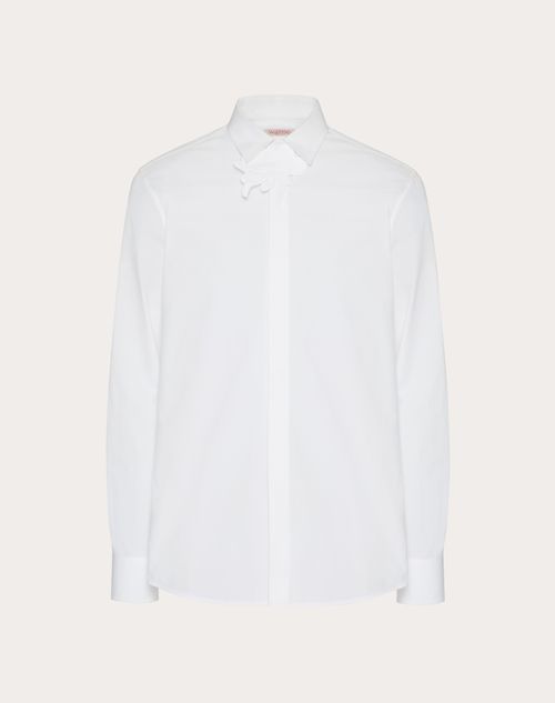 Valentino - Camicia Manica Lunga In Popeline Di Cotone Con Patch Fiore - Bianco - Uomo - Camicie