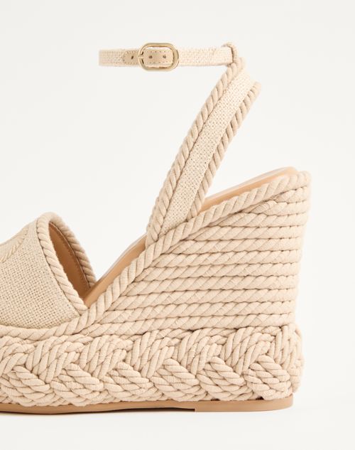 Valentino Garavani - Vlogo Torchon Wedge Sandal In Linen Canvas 130mm - Ecru - Woman - Espadrilles And Wedges