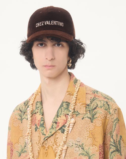 Valentino Garavani - Chez Valentino Velvet Baseball Cap With Embroidery - Brown - Man - Hats And Gloves