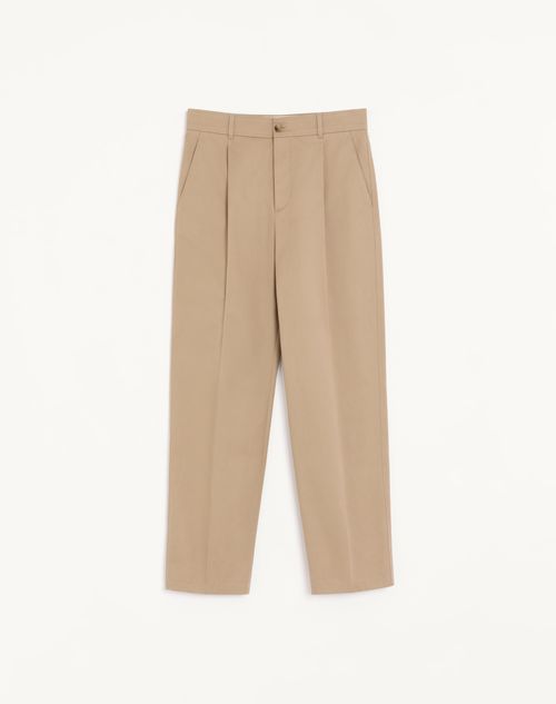 Valentino - Valentino Trousers In Cotton Gabardine With Vlogo Embroidery - Beige - Man - Pants And Shorts