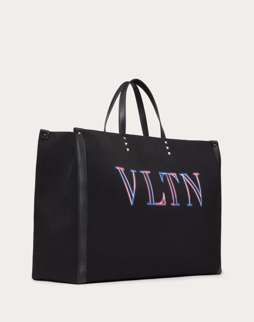 Valentino Garavani - Large Vltn Neon Tote Bag In Canvas - Black/multicolor - Man - Gifts For Him