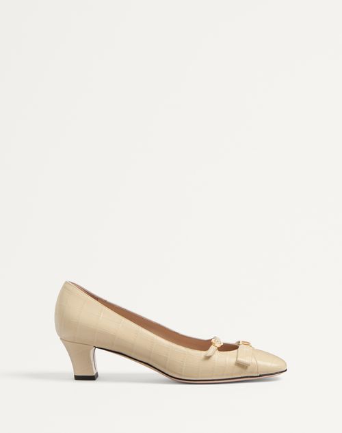 Valentino Garavani - Bowow Pump In Printed Calfskin 45mm - Ivory - Woman - Pumps