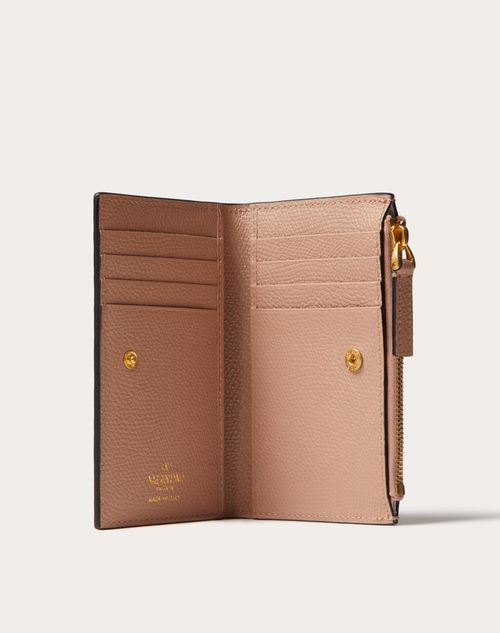 Vlogo Signature Grainy Calfskin Cardholder Wth Zip for Woman in Rose  Cannelle