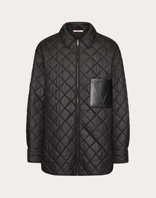 Valentino - Quilted Nylon Shirt Jacket With Leather Pocket With Stamped Vlogo Signature - Black - Man - Outerwear