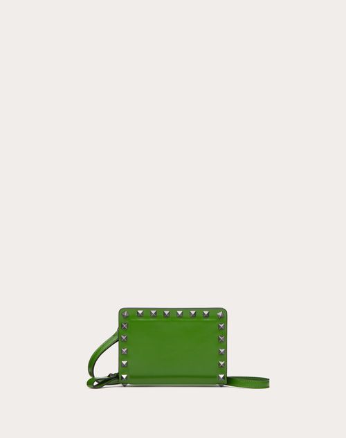 Valentino Garavani - Portefeuille Tour De Cou Rockstud En Cuir De Veau - Vert - Homme - Portefeuilles Et Petite Maroquinerie