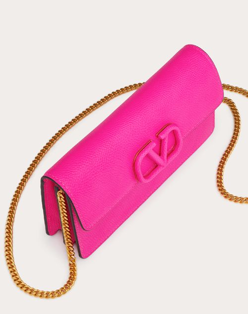 Vlogo Signature Grainy Calfskin Wallet With Chain for Woman in Rose  Cannelle