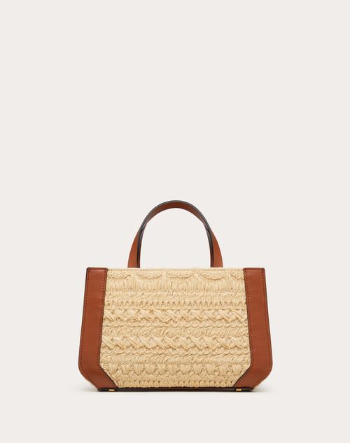 HUNTING SEASON Leather-trimmed woven raffia shoulder bag