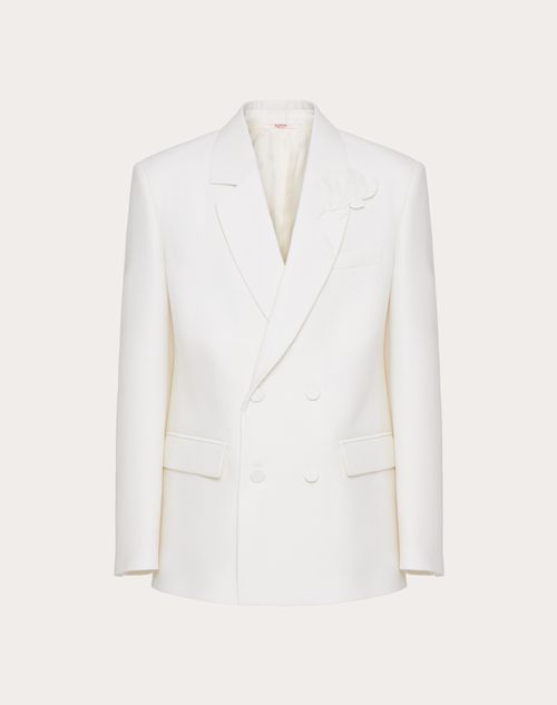 Valentino - Double-breasted Wool And Silk Jacket With Flower Embroidery - Ivory - Man - Shelf - Mrtw - Flower Embro