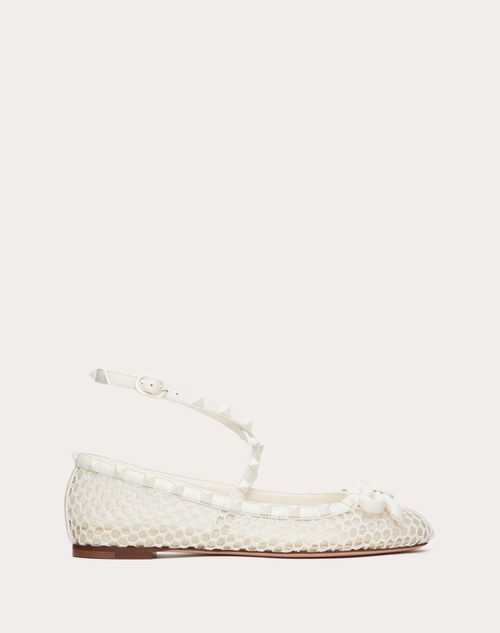 Valentino Garavani - Rockstud Mesh Ballerinas With Tone-on-tone Studs - Ivory - Woman - Woman Sale