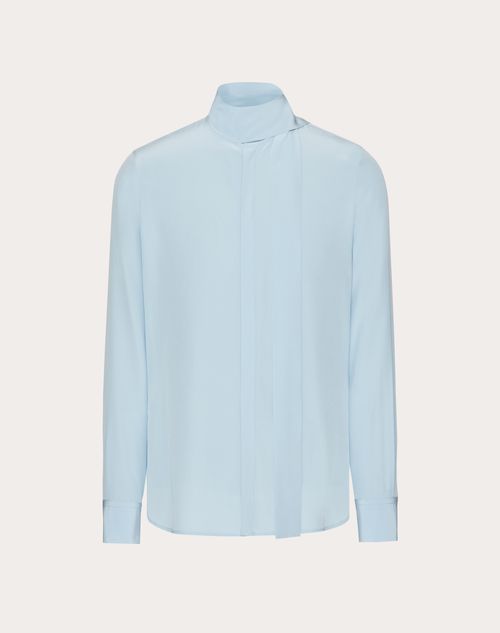 Valentino - Silk Shirt With Scarf Detail At Neck - Sky Blue - Man - Shirts