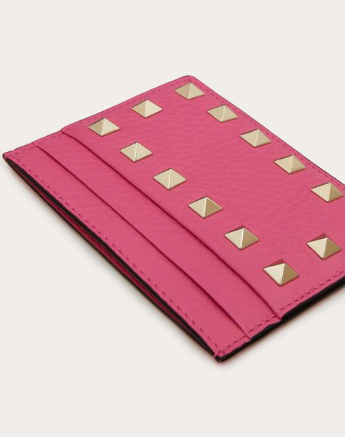 Valentino Garavani - Rockstud Grainy Calfskin Cardholder - Pink - Woman - Wallets And Small Leather Goods