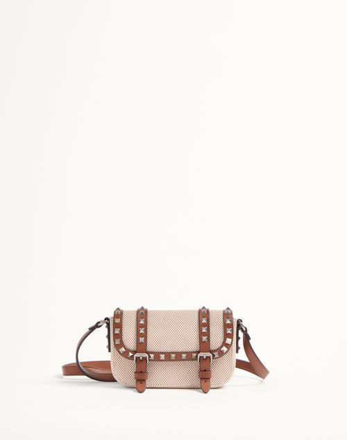 Valentino Garavani - Mini Rockstud Canvas Bag - Natural/tobacco/saddle Brown - Man - Shoulder Bags