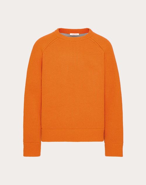 Valentino - Pullover Aus Wolle Mit Rundhalsausschnitt - Orange - Mann - Strickwaren