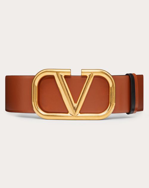 Valentino Garavani - Reversible Vlogo Signature Belt In Glossy Calfskin 70 Mm - Saddle Brown/black - Woman - Belts