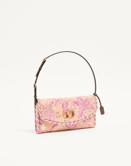 Valentino Garavani - Valentino Garavani Devain Small Shoulder Bag In Jacquard Cloqué Fabric - Beige/pink - Woman - Shoulder Bags