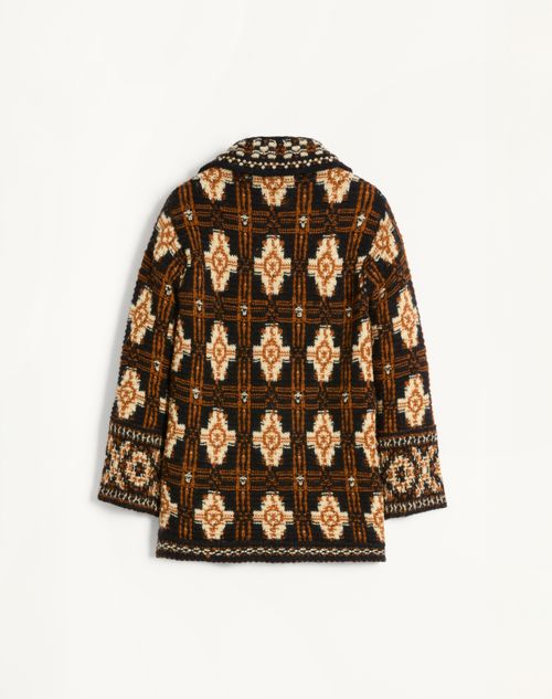 Valentino - Wool Jacket With Geometric Pattern - Brown - Man - Coats And Blazers