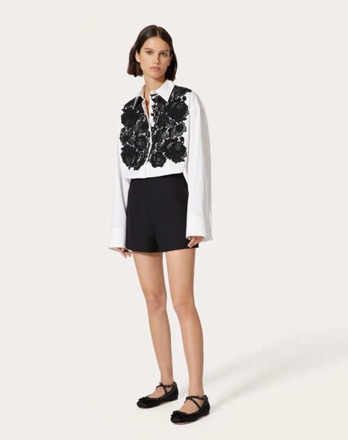 Valentino - Camisa De Popelina De Algodón - Blanco / Negro - Mujer - Camisas Y Tops