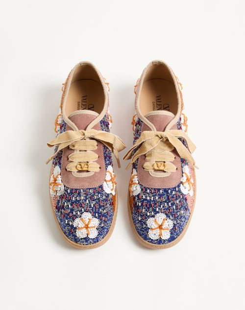 Valentino Garavani - Cosmatesque Leather Trainer With Sequins And Floral Embroidery - Multicolour - Man - Shoes